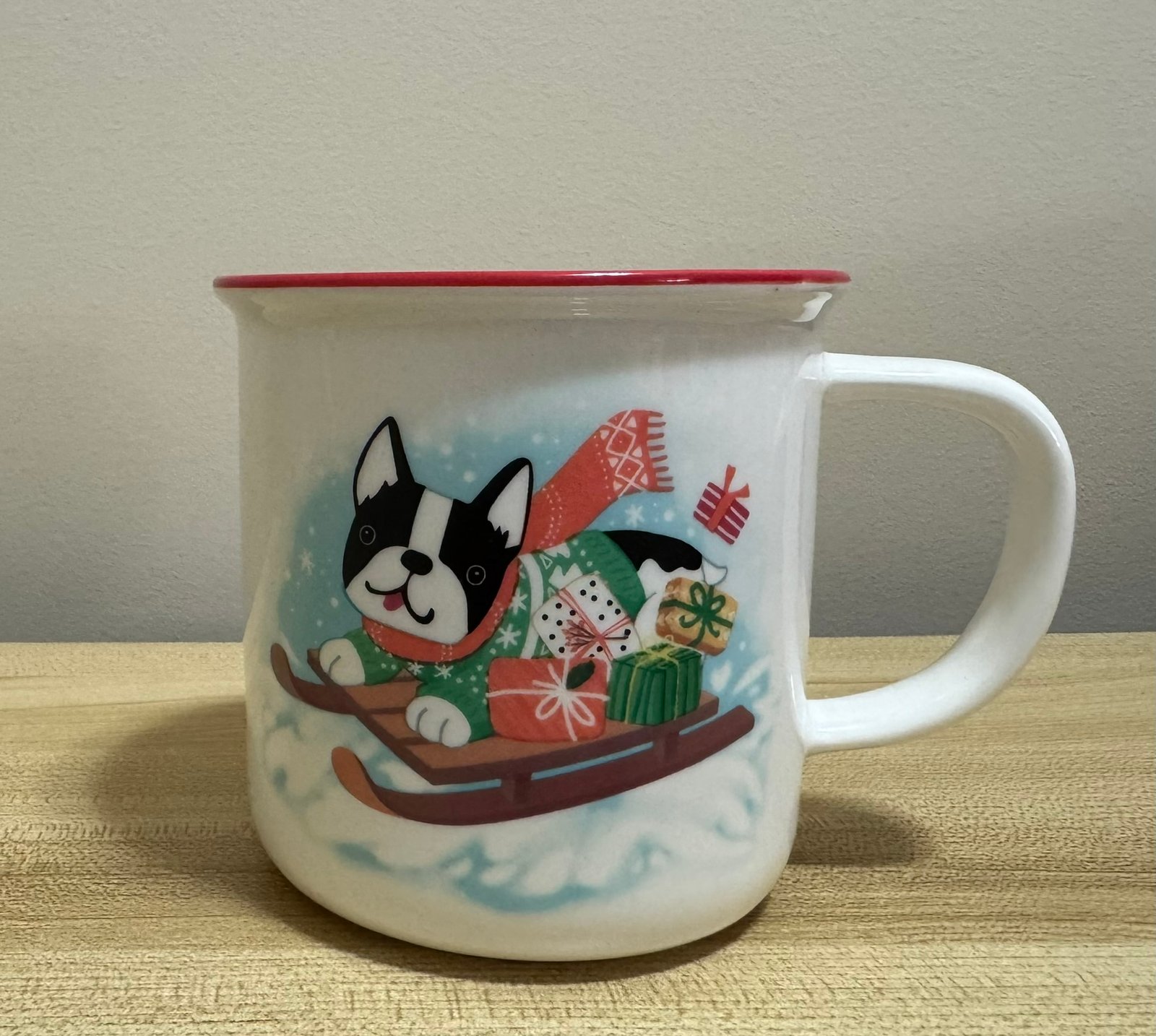 christmas dog mug on sleigh christmas dog mug on sleigh