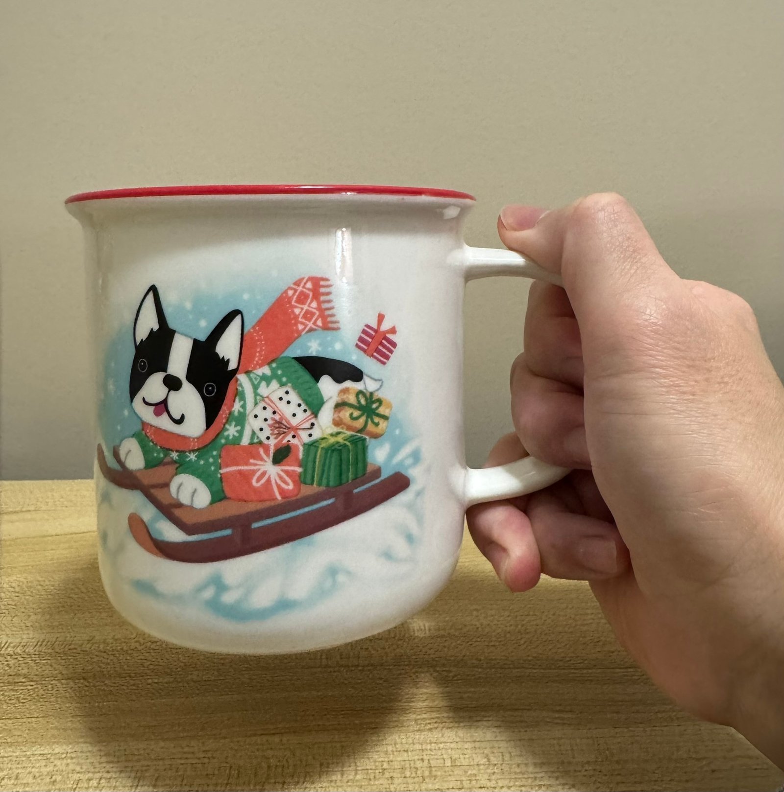 christmas dog mug on sleigh christmas dog mug on sleigh